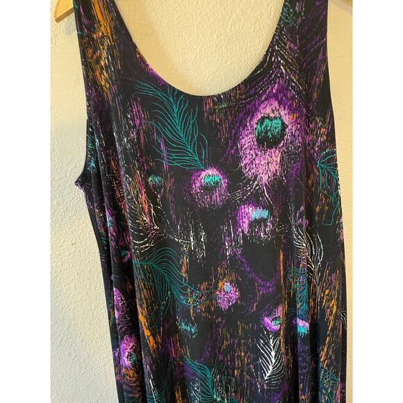 Jostar Y2K Boho Whimsy Goth Peacock Black Purple Blue Stretch Maxi Tank Dress XL - Picture 3 of 12